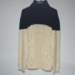 Dries Van Noten Black and Cream Turtleneck Alpaca and Wool Sweater